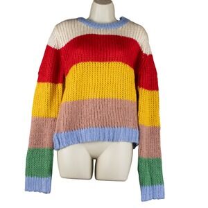 English Factory Womens XS Rainbow Stripe Chunky Knit Sweater Colorblock Pullover